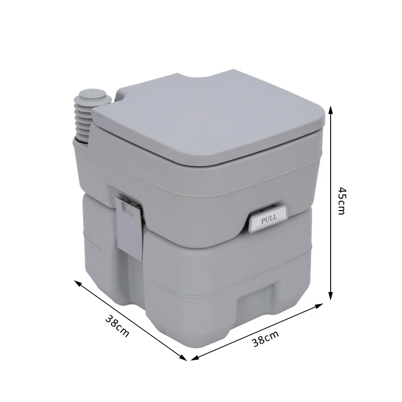 Outsunny 20L Portable Travel Mobile Toilet Outdoor Camping Handle WC with 2 Detachable Tanks & Push-button Operation, Grey