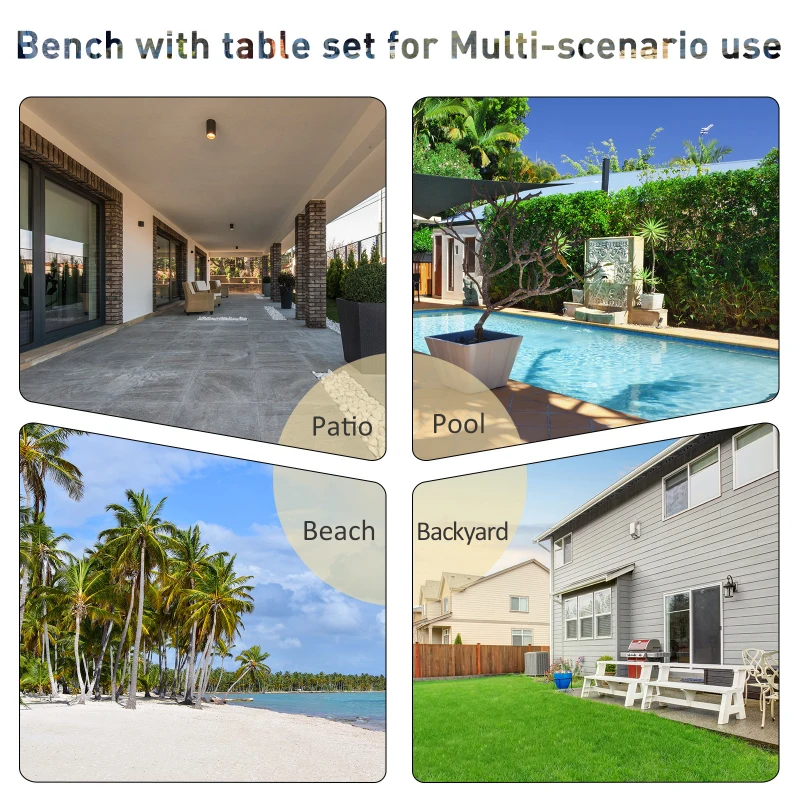 Outsunny Steel Frame Outdoor Garden Armchair Bench w/ Middle Table Black