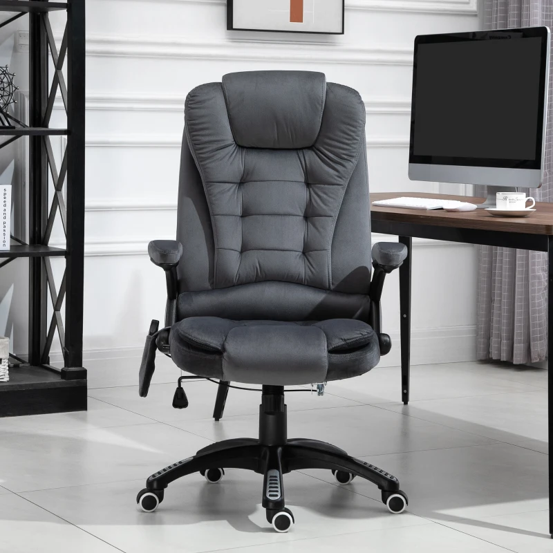 Vinsetto Faux Velvet Reclining Heated Massage Office Chair Grey