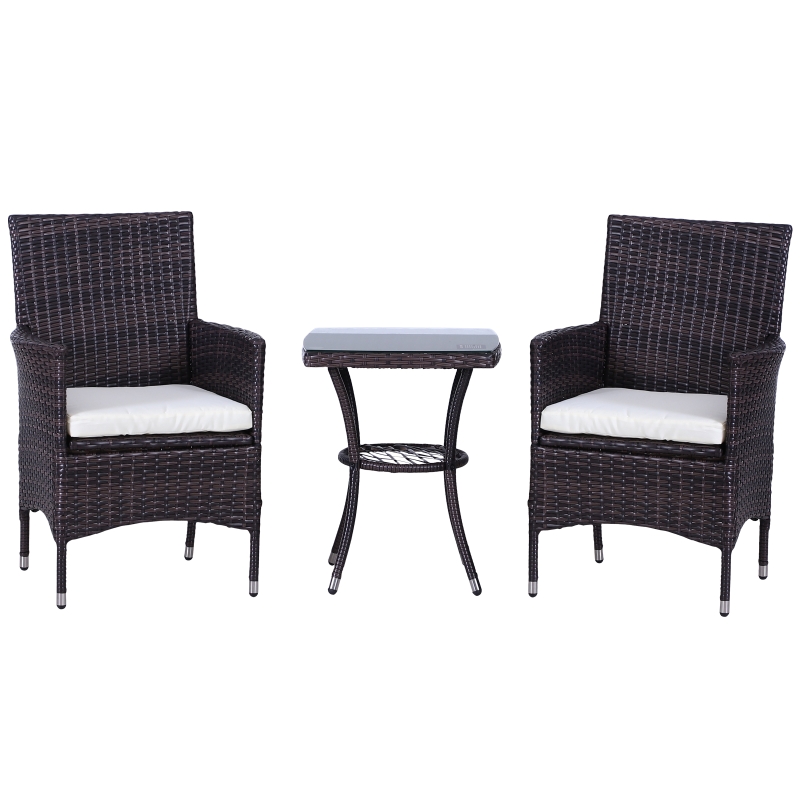 Outsunny 2 Seat Twin Rattan Bistro Chair and Table Set Brown