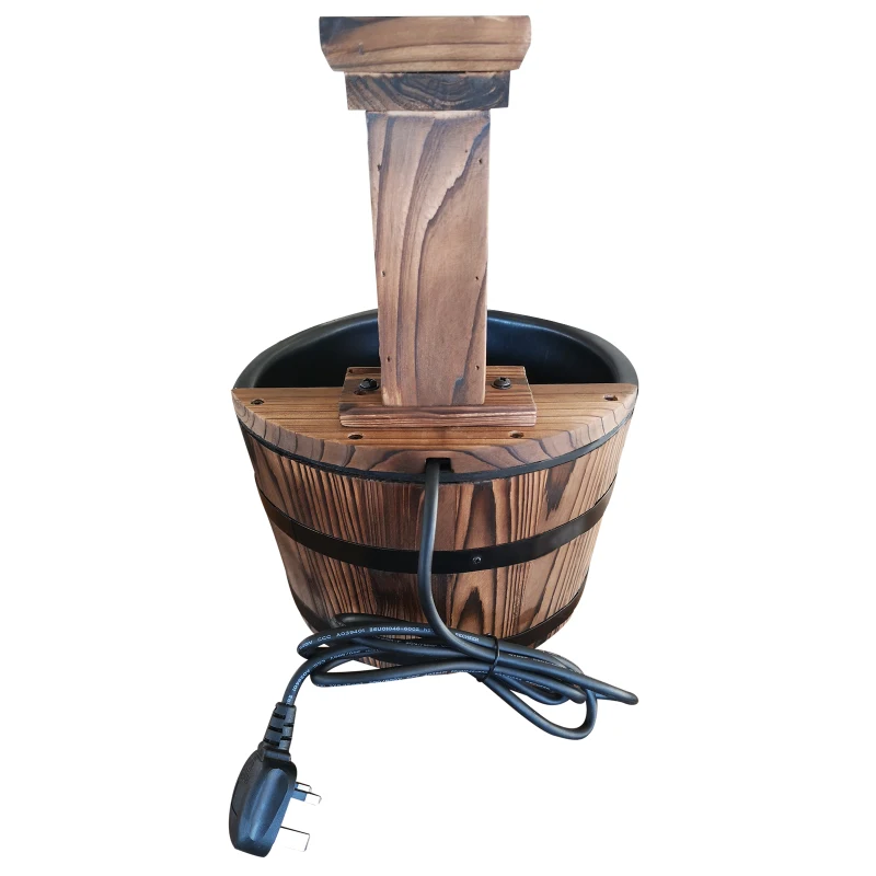 Outsunny Wood Barrel Pump Patio Water Fountain Water Feature Electric Garden