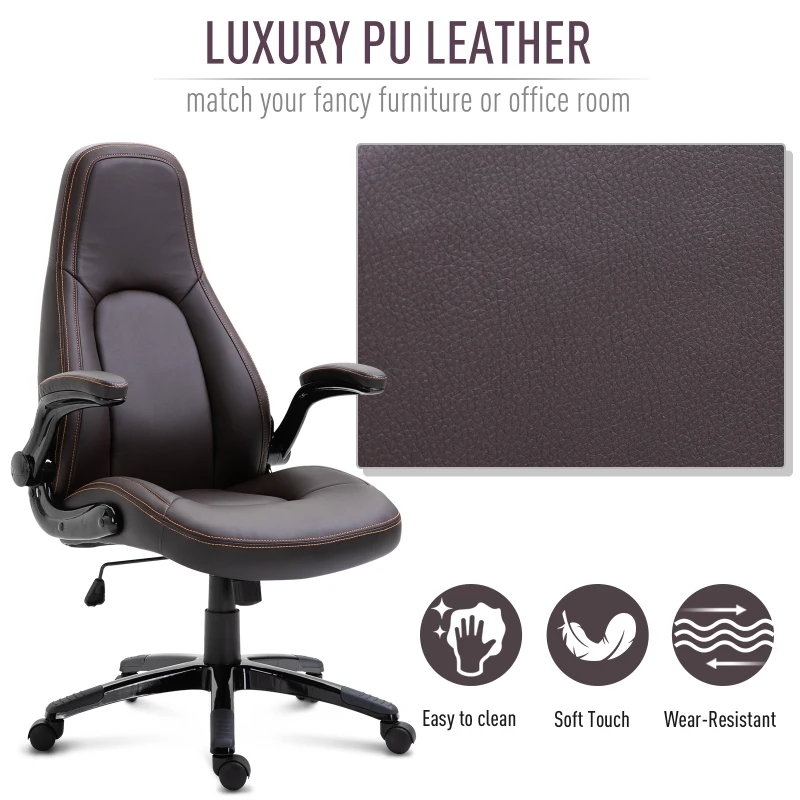 Vinsetto PU Leather Home Office Chair Ergonomic w/Contrast Stitching Brown