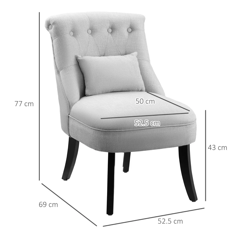 HOMCOM Solid Rubber Wood Tufted Single Sofa Chair w/ Pillow Grey