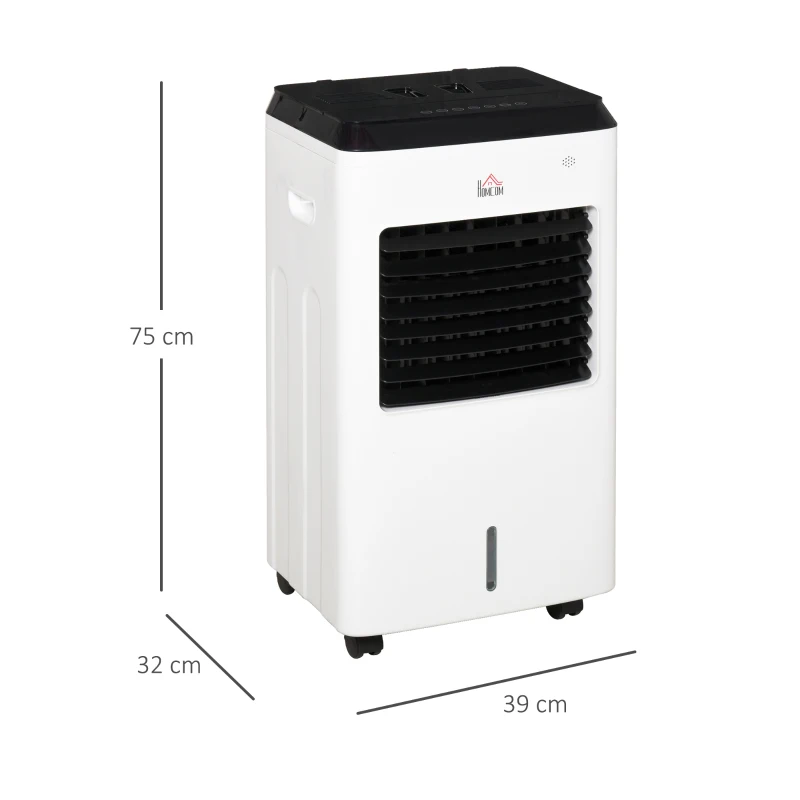 HOMCOM 8.5L Portable Air Cooler, Heater, Humidifier with Ice Packs, 3 Speed, 3 Mode, 7.5H Timer, Remote, Air Cooling Fan for Bedroom, Home Office, White
