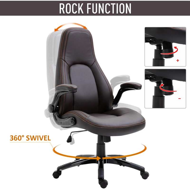 Vinsetto PU Leather Home Office Chair Ergonomic w/Contrast Stitching Brown