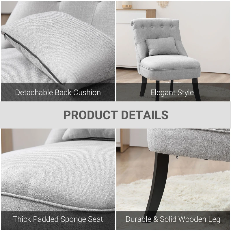 HOMCOM Solid Rubber Wood Tufted Single Sofa Chair w/ Pillow Grey