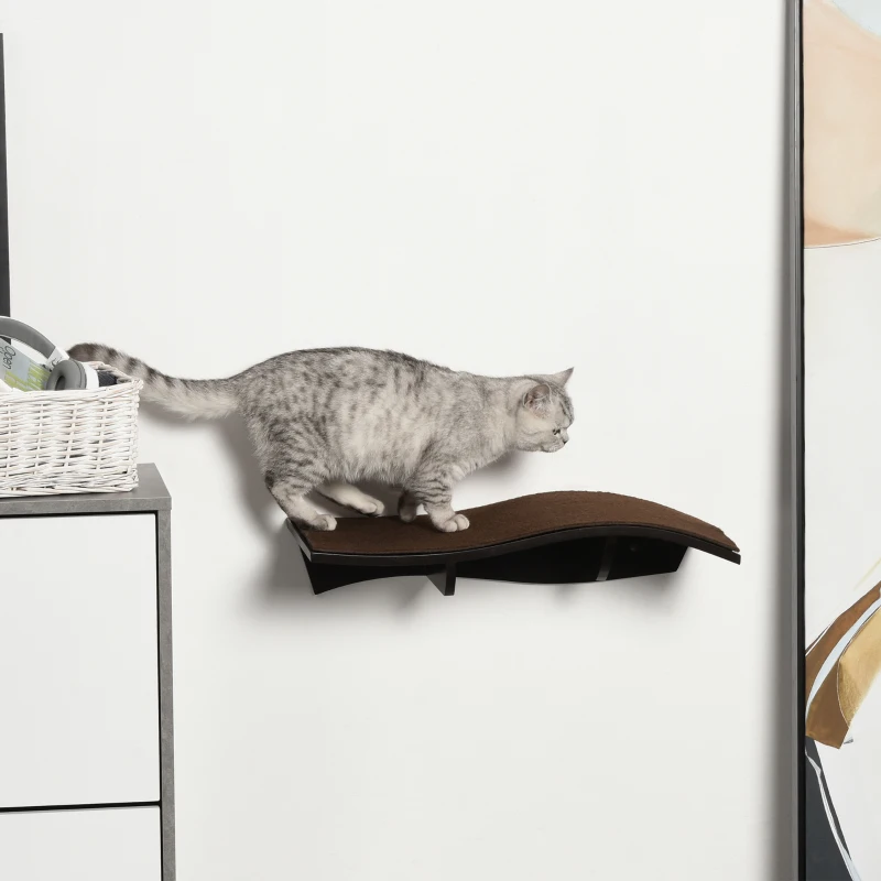 PawHut Wall Mounted Cat Shelf Perch Kitten Bed w/ Removable Carpet Accessories