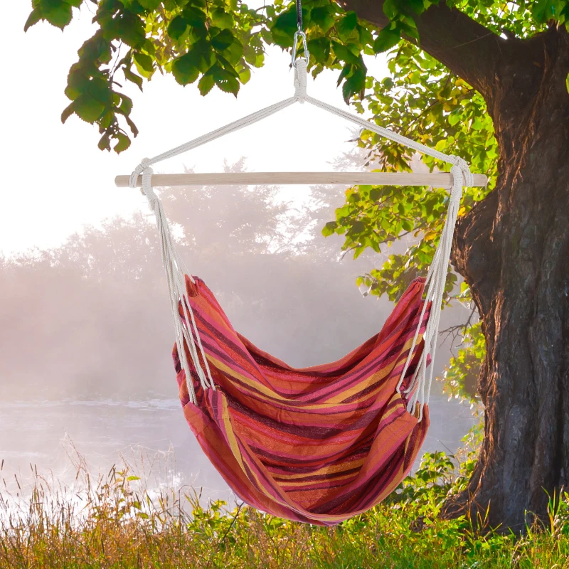 Outsunny Hanging Swing Chair, Cotton Cloth Size: 100L x 90W cm-Multicolour stripes, white rope