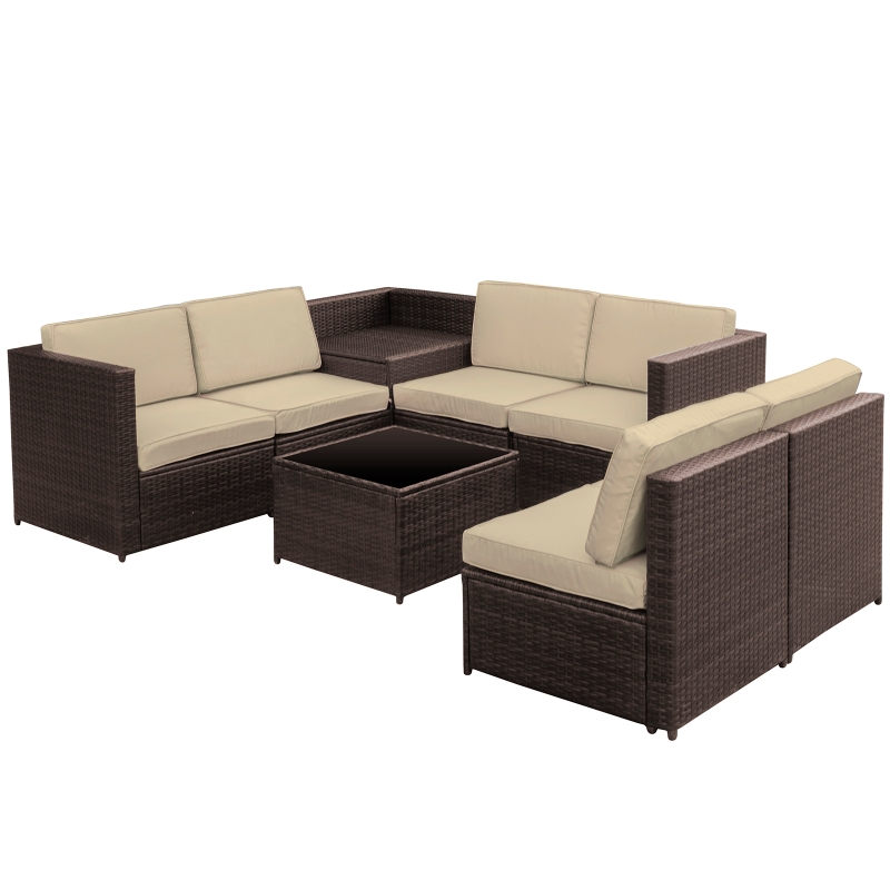 Outsunny 8 Pcs Rattan Sofa Furniture Set W/Cushions, Steel Frame-Brown