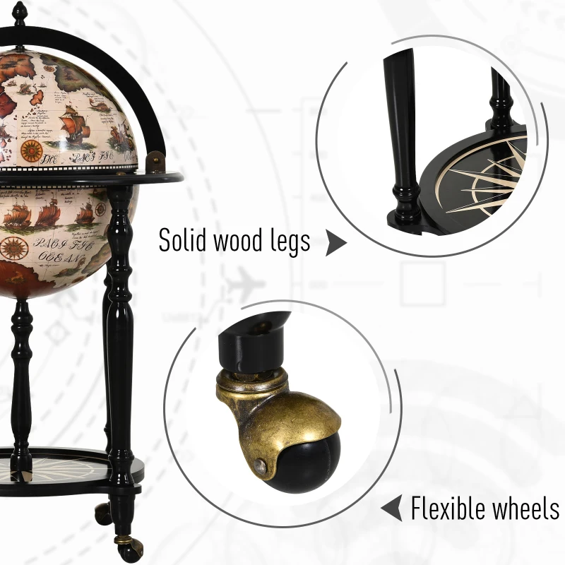 HOMCOM MDF Tri-Compartment Retro Globe Drinks Cabinet Brown