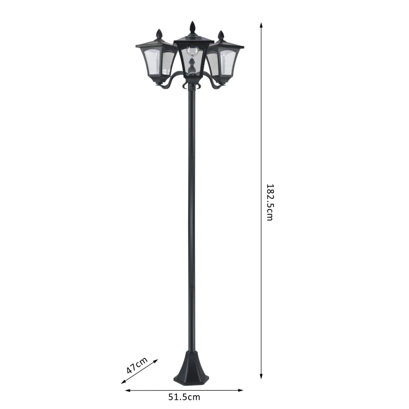 Outsunny 3-Solar Powered Lamp Post, IP44, 51.5Lx47Wx182.5H cm-Black
