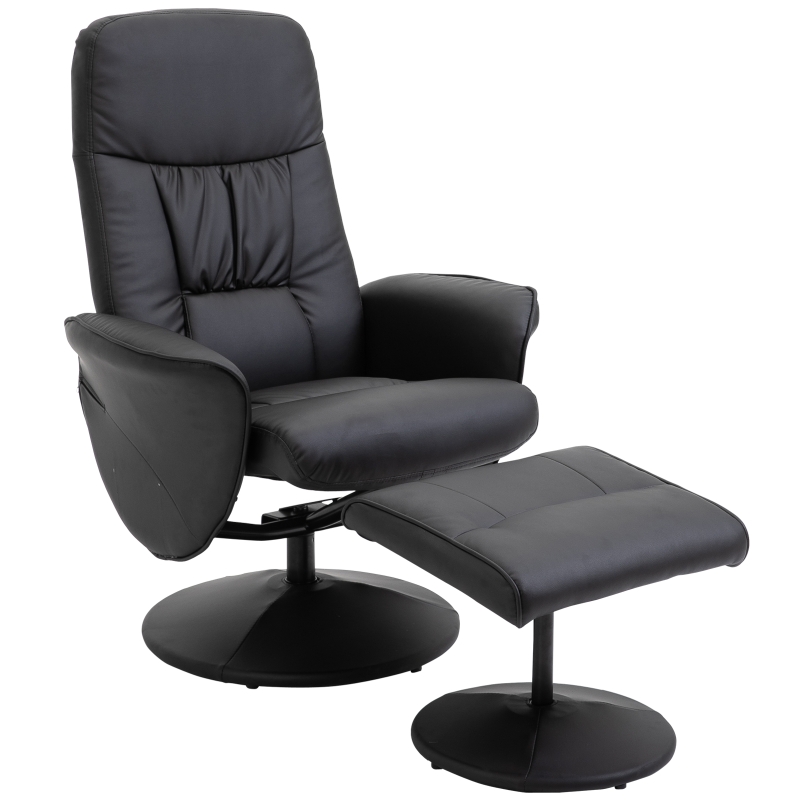 HOMCOM PU Leather Recliner Armchair & Footrest 2 Pcs Duo Set Black