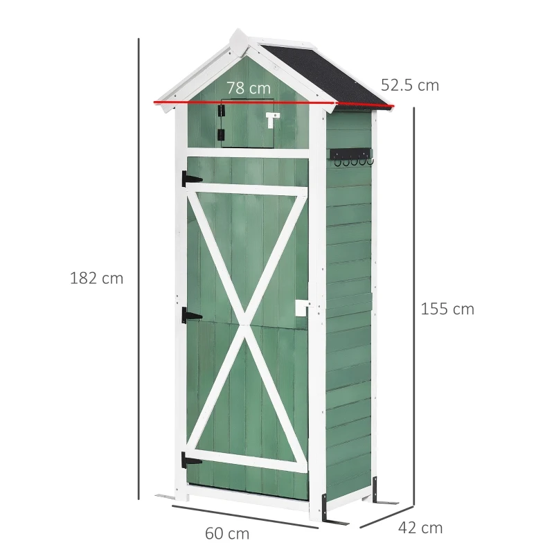 Outsunny Garden Wood Storage Shed with Workstation, Hooks, Asphalt Roof and Ground Nails