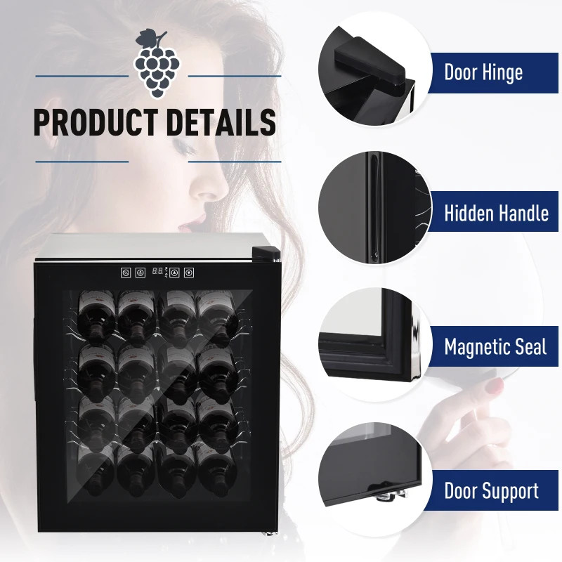 HOMCOM 16-Bottle Tempered Glass Mini Bar Cooler w/ LED Light Black