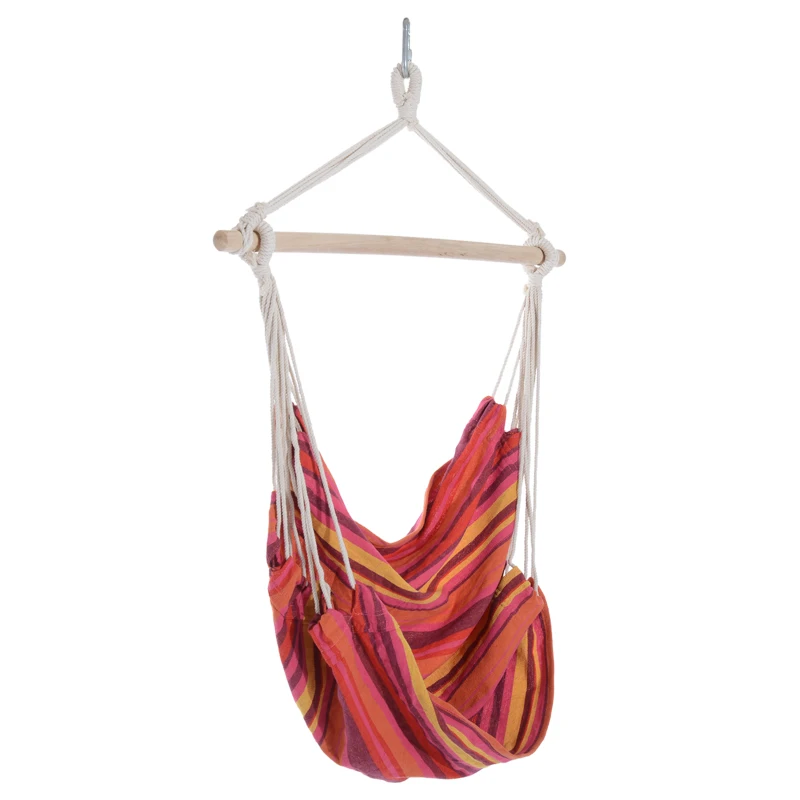 Outsunny Hanging Swing Chair, Cotton Cloth Size: 100L x 90W cm-Multicolour stripes, white rope