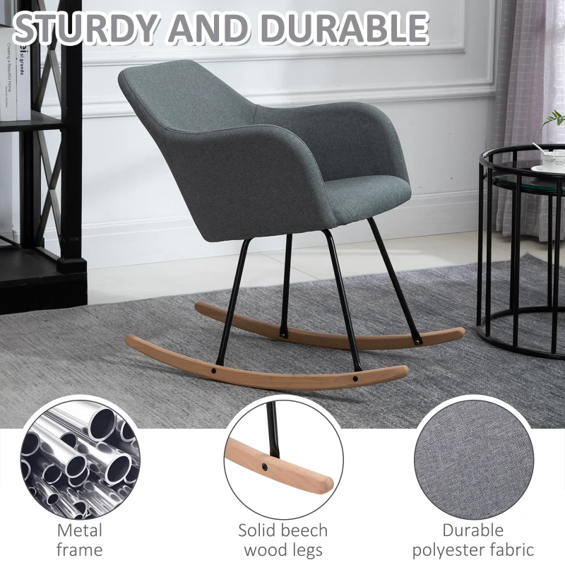 HOMCOM Polyester Linen Upholstered Rocking Armchair Grey