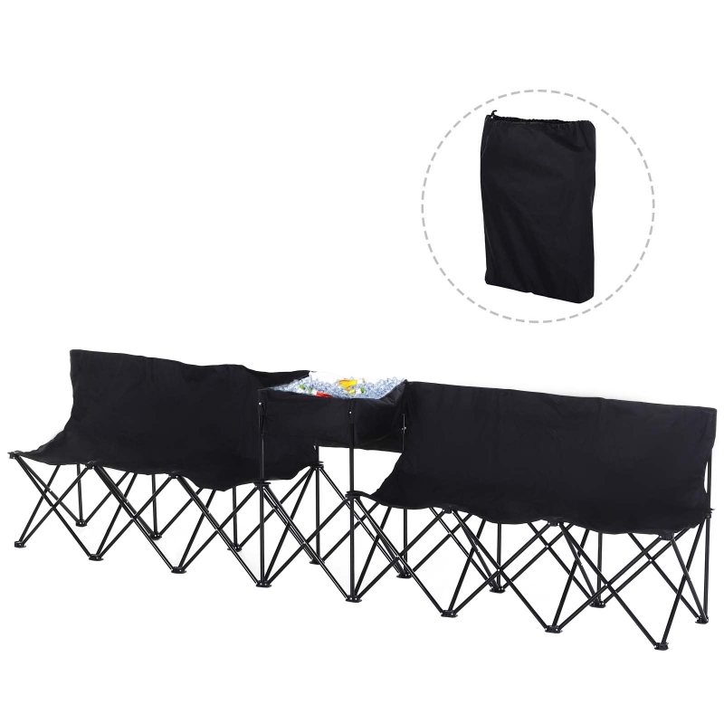 Outsunny 6-Seater Folding Steel Camping Bench w/ Cooler Bag Black
