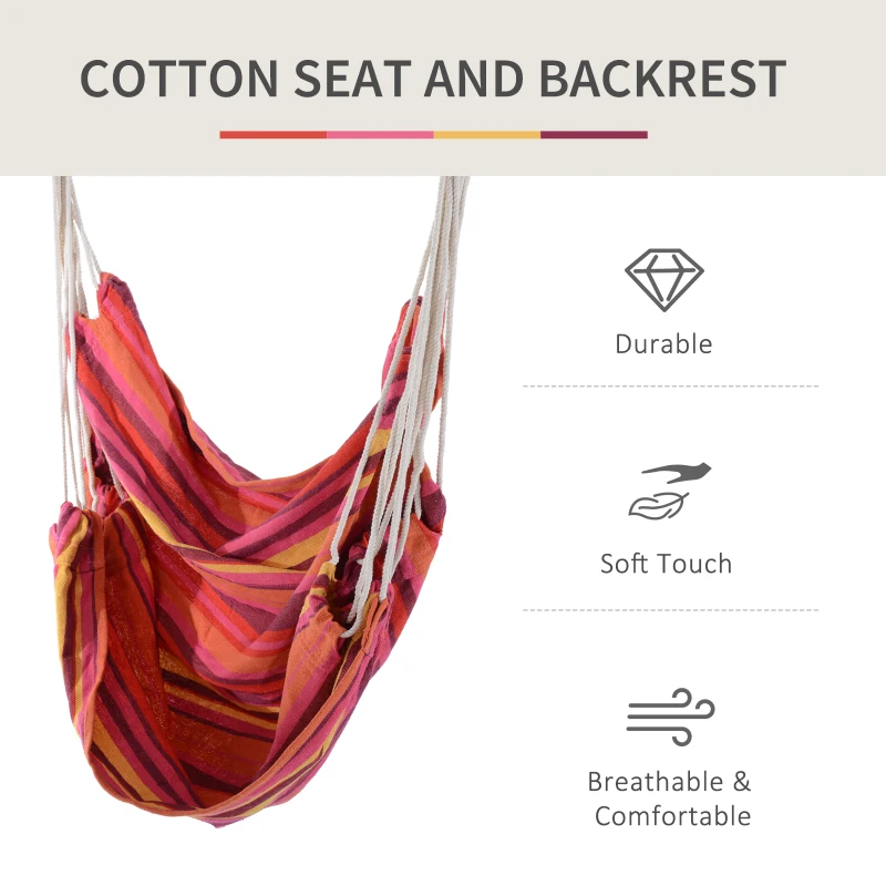 Outsunny Hanging Swing Chair, Cotton Cloth Size: 100L x 90W cm-Multicolour stripes, white rope