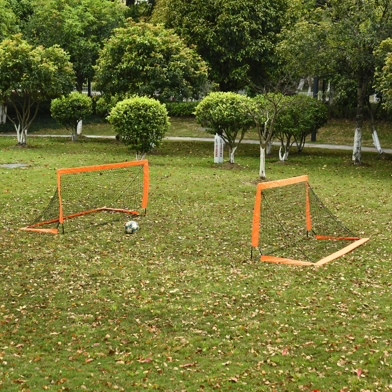 HOMCOM Set of 2 Football Goal Net 6 x 3 ft Foldable Outdoor Sport Training Teens Adults Football with Carrying Bag Orange