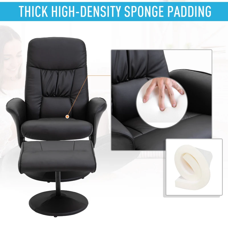 HOMCOM PU Leather Recliner Armchair & Footrest 2 Pcs Duo Set Black