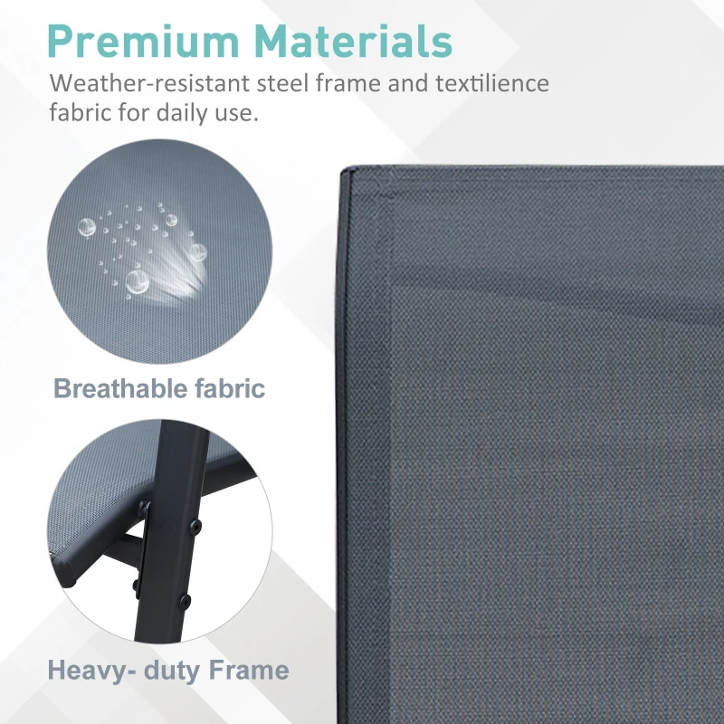 Outsunny Steel Frame Outdoor Garden Armchair Bench w/ Middle Table Black