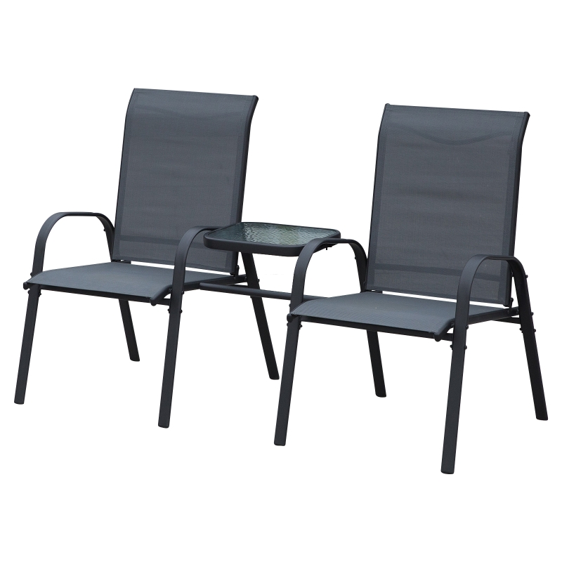 Outsunny Steel Frame Outdoor Garden Armchair Bench w/ Middle Table Black