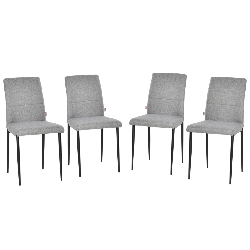 Zestaw 4 krzeseł kuchennych HOMCOM krzesła do jadalni krzesło biurowe z oparciem fotel tapicerowany imitacja skóry fotel nogi drewniane kolor szary 41,5 x 54,5 x 87 cm