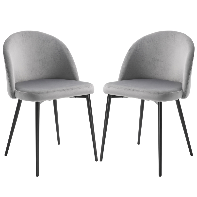Zestaw 2 krzeseł do jadalni HOMCOM krzesła kuchenne krzesło tapicerowane design krzesło z oparciem fotel tapicerowany syntetyczny zamsz fotel aksamit metalowe nogi kolor szary 49x50x77cm