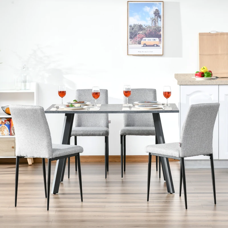 Zestaw 4 krzeseł kuchennych HOMCOM krzesła do jadalni krzesło biurowe z oparciem fotel tapicerowany imitacja skóry fotel nogi drewniane kolor szary 41,5 x 54,5 x 87 cm