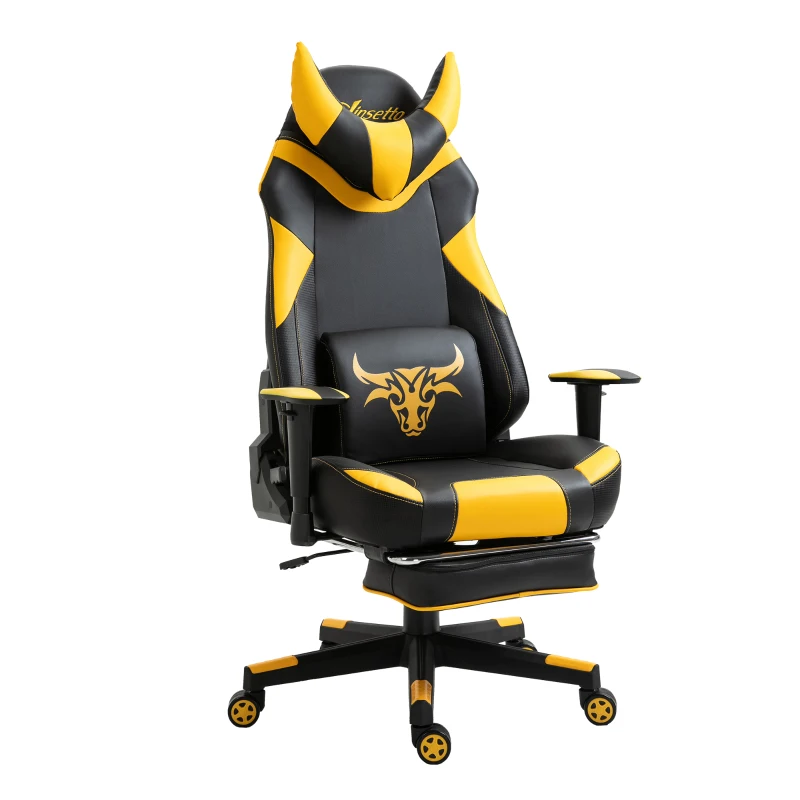 Vinsetto PU Leather Bull Horn Headrest Gaming Chair w/ Retractable Footrest Yellow