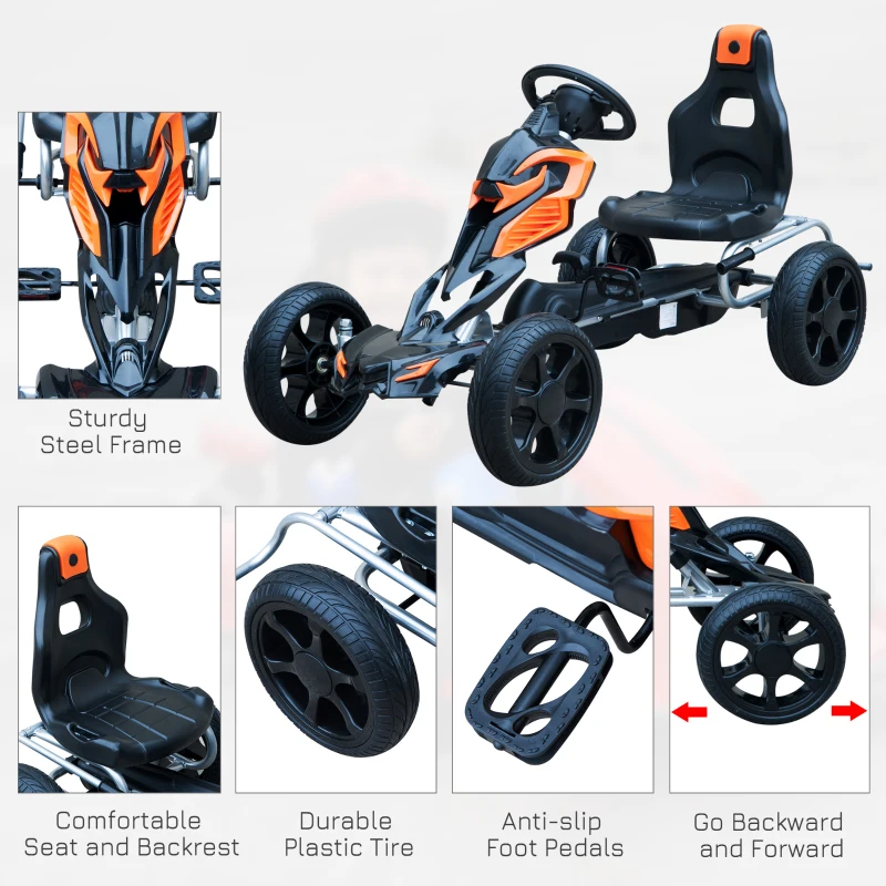 Homcom Pedal Go Kart Children'S Go Karts W/Eva Wheels -Orange/Black