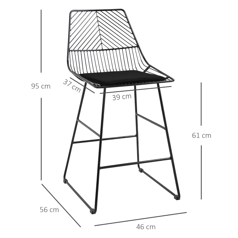 HOMCOM Modern Counter Height Bar Stools Set of 2 pcs Wire Metal Barstools for Kitchen