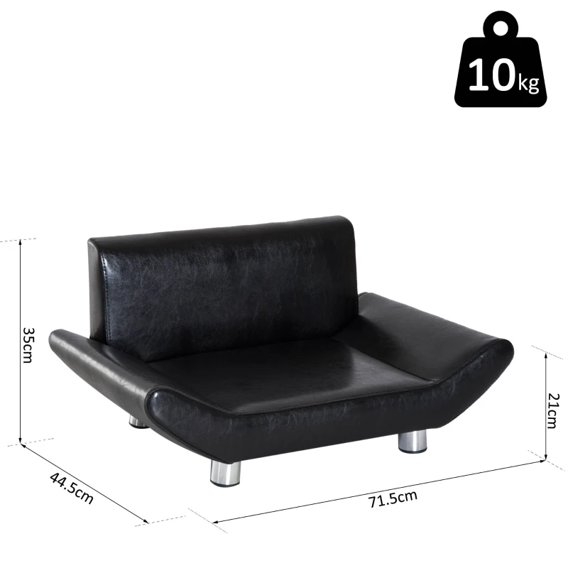 PawHut Pet Sofa Couch Bed, Luxury PU Leather, Wooden Frame-Black