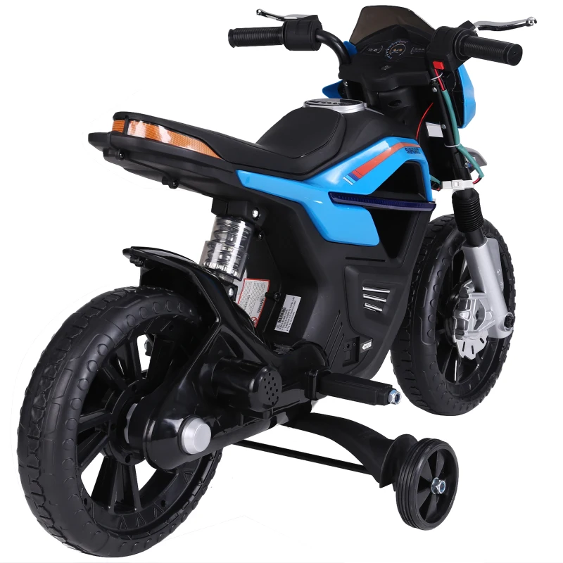 HOMCOM  Ride On Kids Electric Motorbike Scooter 6V Battery Powered w/ Brake Reverse Lights and Music Blue