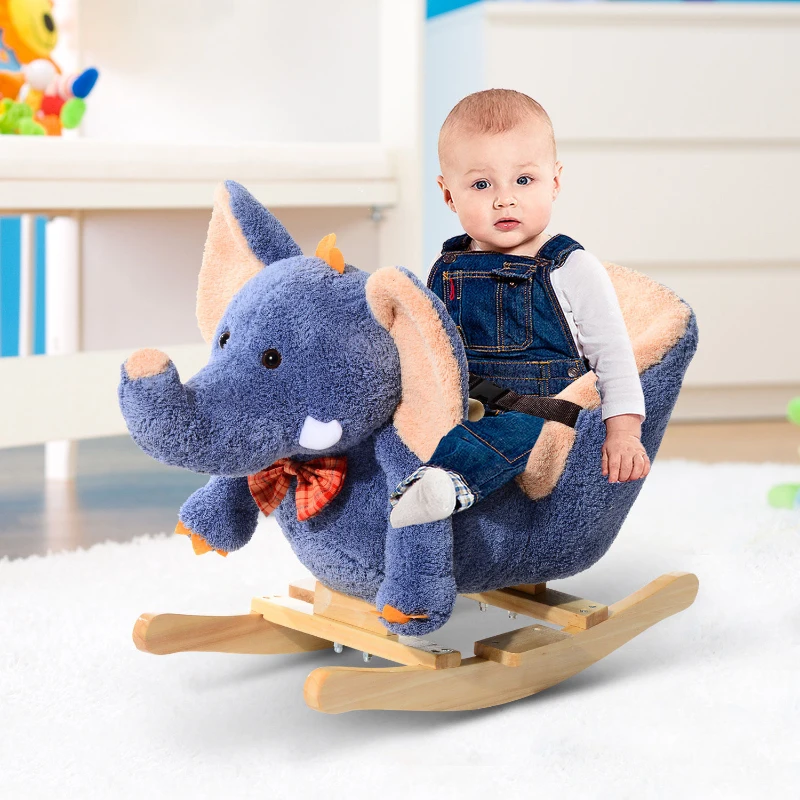 HOMCOM Elephant Rocking, with Sound, Elephant-Blue/Beige