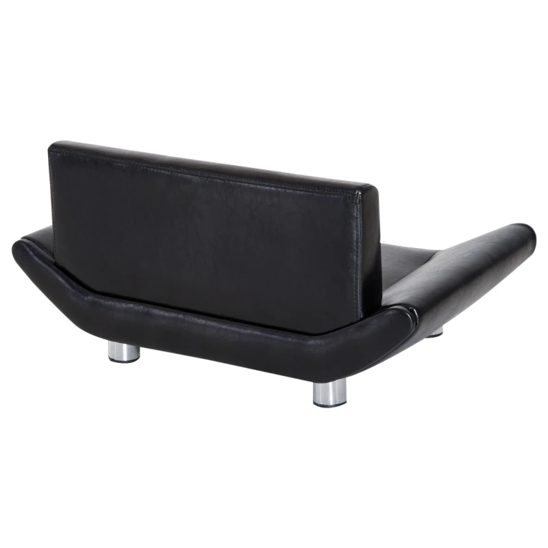 PawHut Pet Sofa Couch Bed, Luxury PU Leather, Wooden Frame-Black