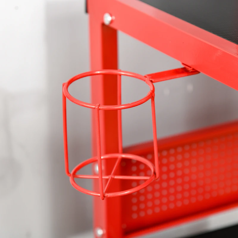 HOMCOM stół komputerowy z półką na monitor z regulacją wysokości biurko z uchwytem na kubek uchwyt na słuchawki stół biurowy w kształcie litery L z nogami w kształcie litery K płyta wiórowa metal czarny + czerwony 125 x 125 x 75 cm