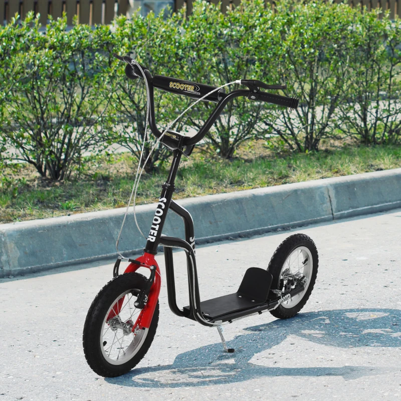 HOMCOM Bicycle Scooter, Kick Scooter for Kids, Big Wheel, Steel Height Adjustable Black/Red