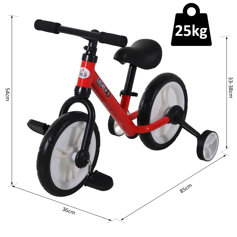 HOMCOM Kids Balance Training Bike Toy w/ Stabilizers Suitable For Child 2-5 Years