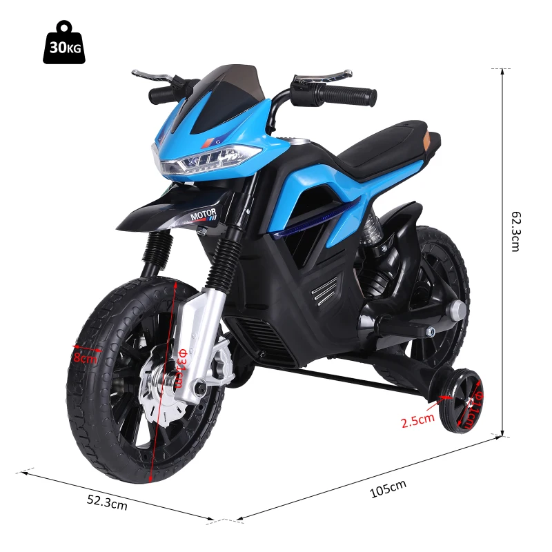 HOMCOM  Ride On Kids Electric Motorbike Scooter 6V Battery Powered w/ Brake Reverse Lights and Music Blue