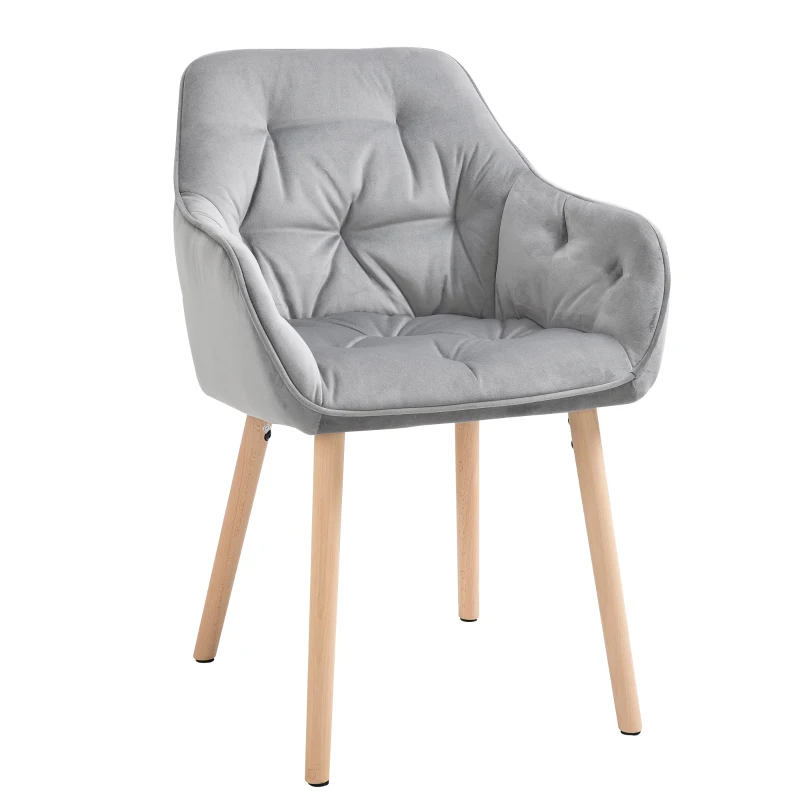 HOMCOM Tufted Dining Chairs Velvet-Touch Fabric Accent Chairs with Wood Legs