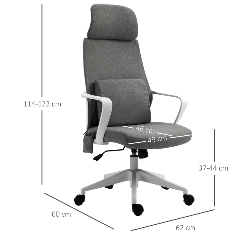 Vinsetto Office Swivel Chair w/ Massage function Lumbar Cushion Adjustable seat & headrest height - White/Grey