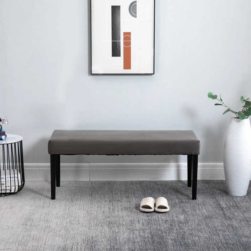 HOMCOM Multipurpose Bench Velvet Upholstered Seat Wood Grey