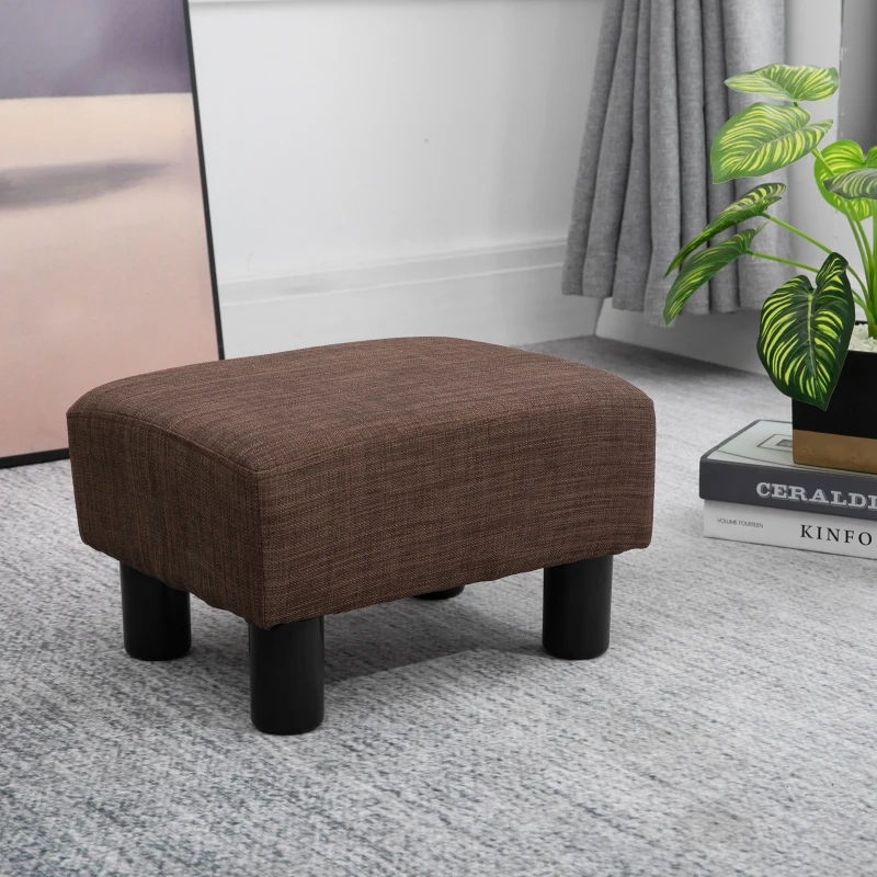 HOMCOM Linen Fabric Footstool Ottoman Cube w/ 4 Plastic Legs Dark Brown(m-5)