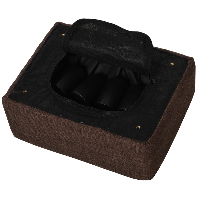 HOMCOM Linen Fabric Footstool Ottoman Cube w/ 4 Plastic Legs Dark Brown(m-6)
