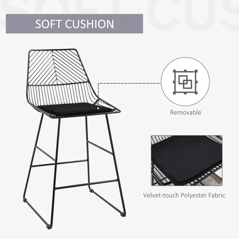 HOMCOM Modern Counter Height Bar Stools Set of 2 pcs Wire Metal Barstools for Kitchen