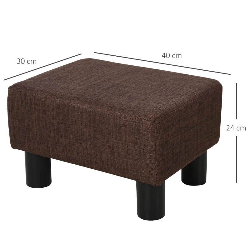 HOMCOM Linen Fabric Footstool Ottoman Cube w/ 4 Plastic Legs Dark Brown(m-3)