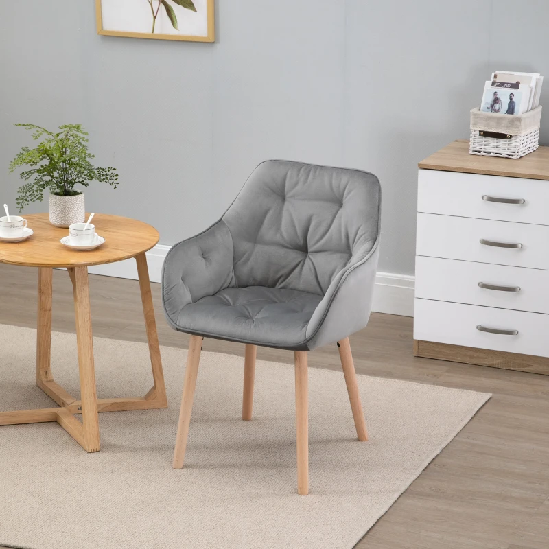 HOMCOM Tufted Dining Chairs Velvet-Touch Fabric Accent Chairs with Wood Legs