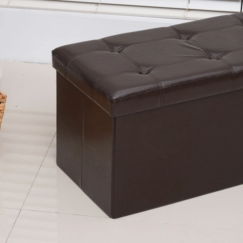 HOMCOM Folding Storage Cube, PU Leather-Brown
