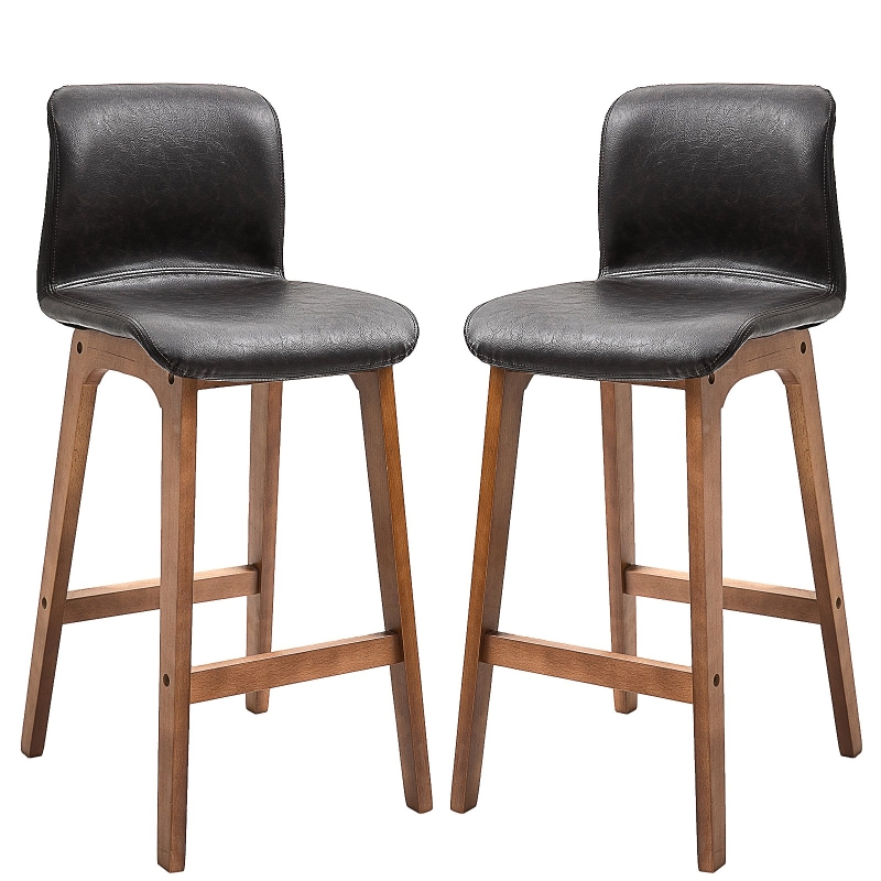 HOMCOM PU Leather Set of 2 Bar Stools w/ Footrest Black/Brown